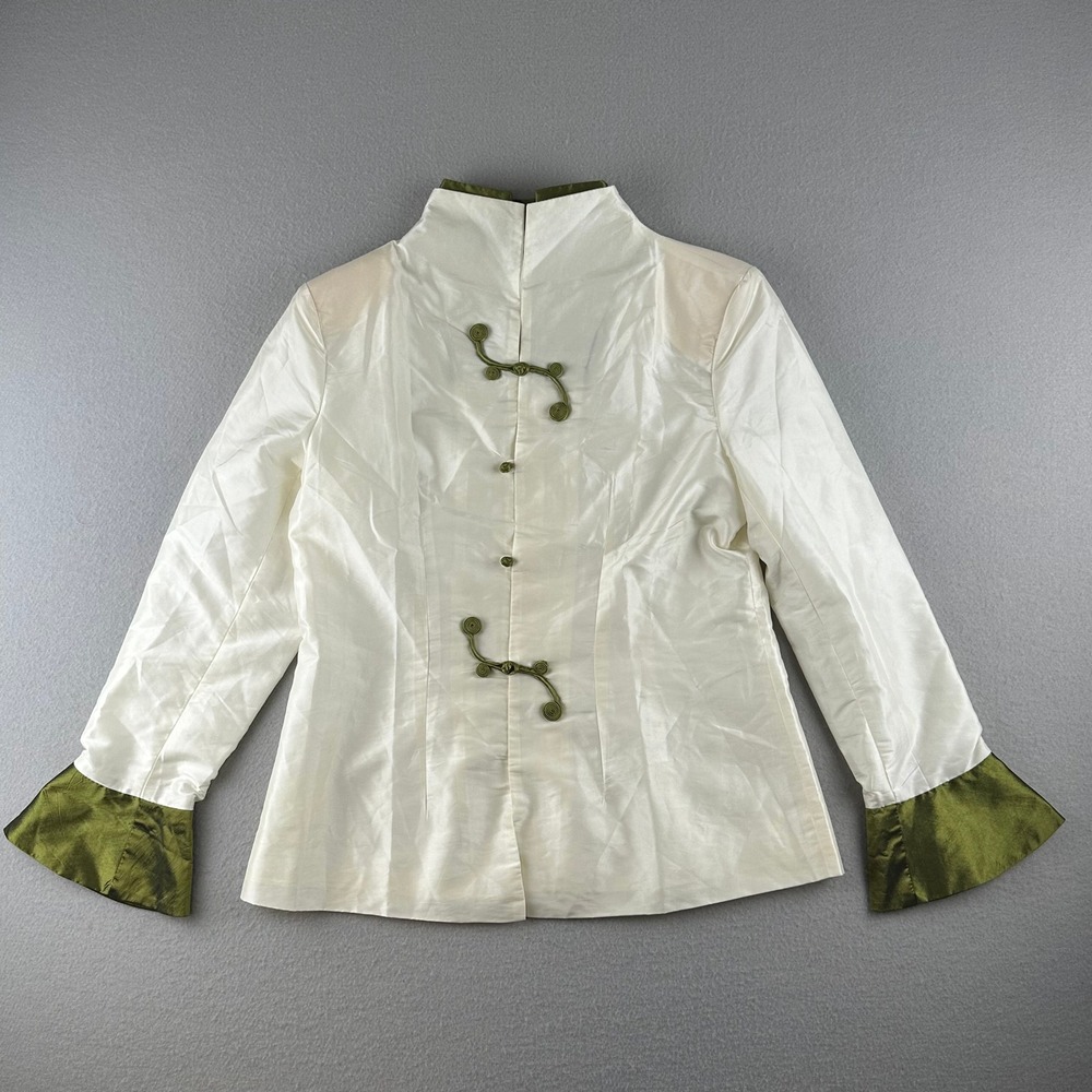 Dragon Silk Jacket Womens XL Cream Olive Green Frog Closures Bell Cuffs Shanghai